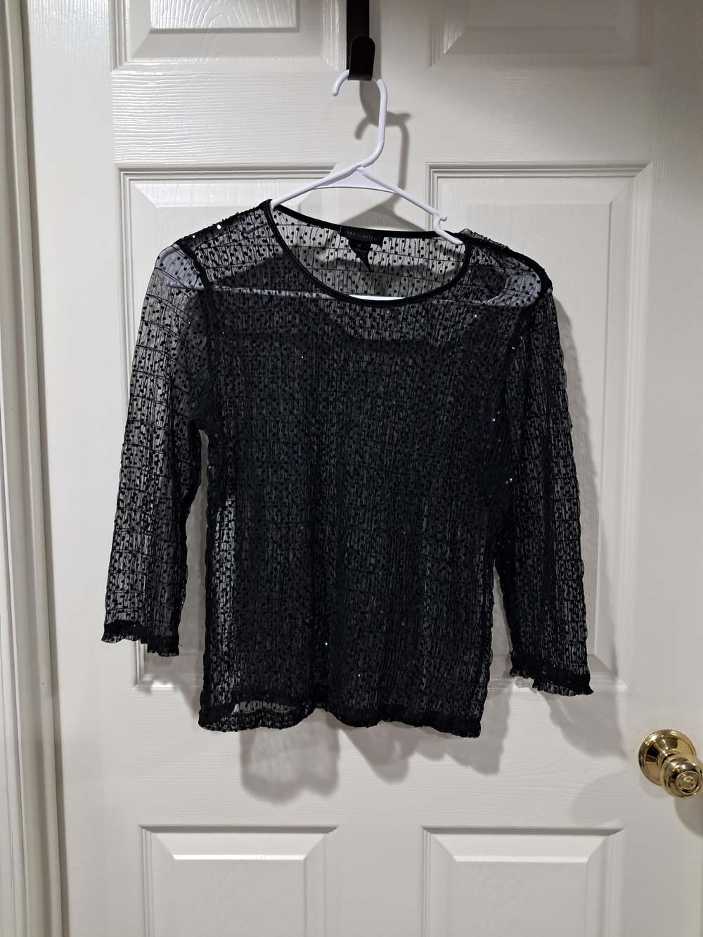 The Limited Black Sheer Textured Long Sleeve Top